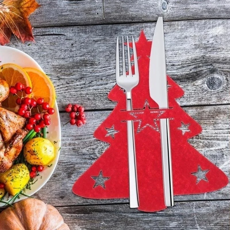 4pcs Christmas Cutlery Holder Bags Christmas Tree Spoon Holder Pocket Knife Fork Bags Tableware Organizers Table high quality view 5