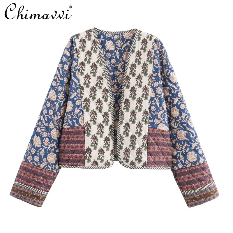 

New European and American Style Fashion Casual Simple Double-sided Wear Printing Quilting Thread Cotton Coat For Women