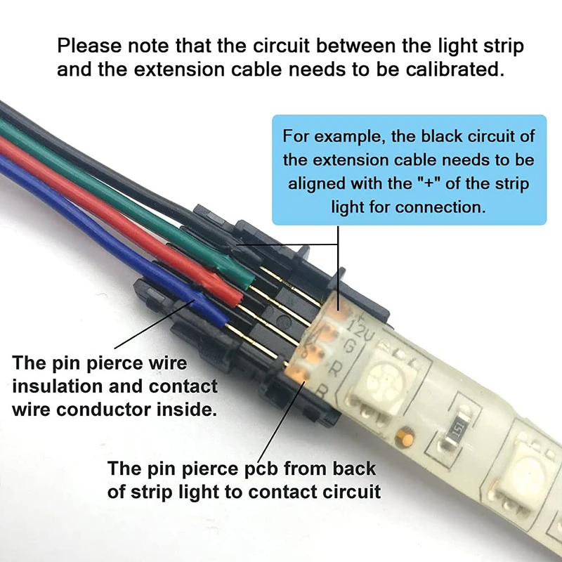 10pcs 4 Pin LED Connector for Waterproof 10mm RGB 5050 LED Strip to Wire Quick Connection Include 5M 22AWG 4pin Extension Cable