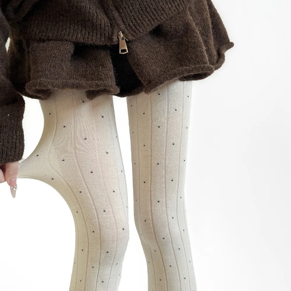 Essential Strumpfhose mit Polka-Dot-Muster, gerippte Textur, Baumwollmaterial, oberschenkelhohe Strümpfe, modische, bequeme Leggings – Detail 6