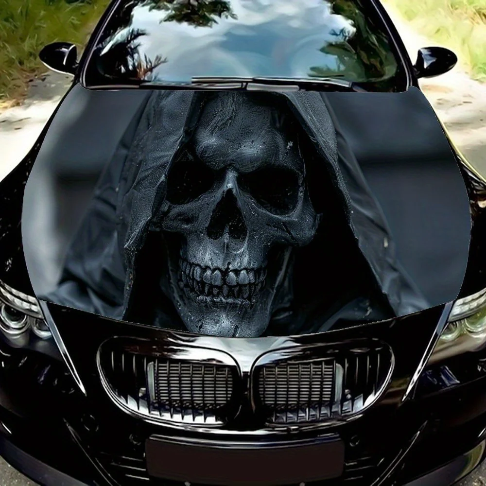 

Evil Charm Smiles Skeleton Car Vinyl Wrap, PVC Waterproof Car Hood Sticker, Self-Adhesive Scratch-Resistant Stickers for Engine