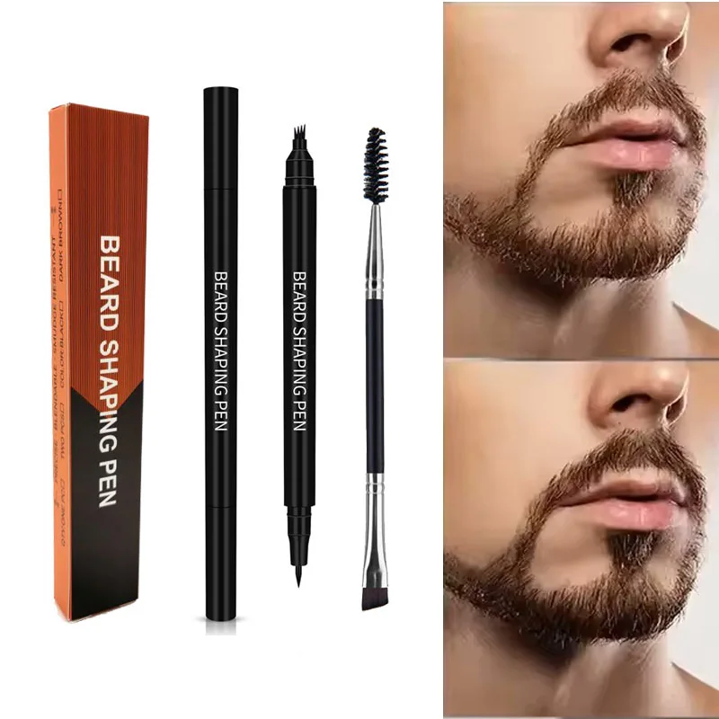 Waterproof Beard Pen 2-in-1 Beard Filler Pencil with Brush Beard Enhancer - Lasting Repair Moustache Coloring And Shaping Tool