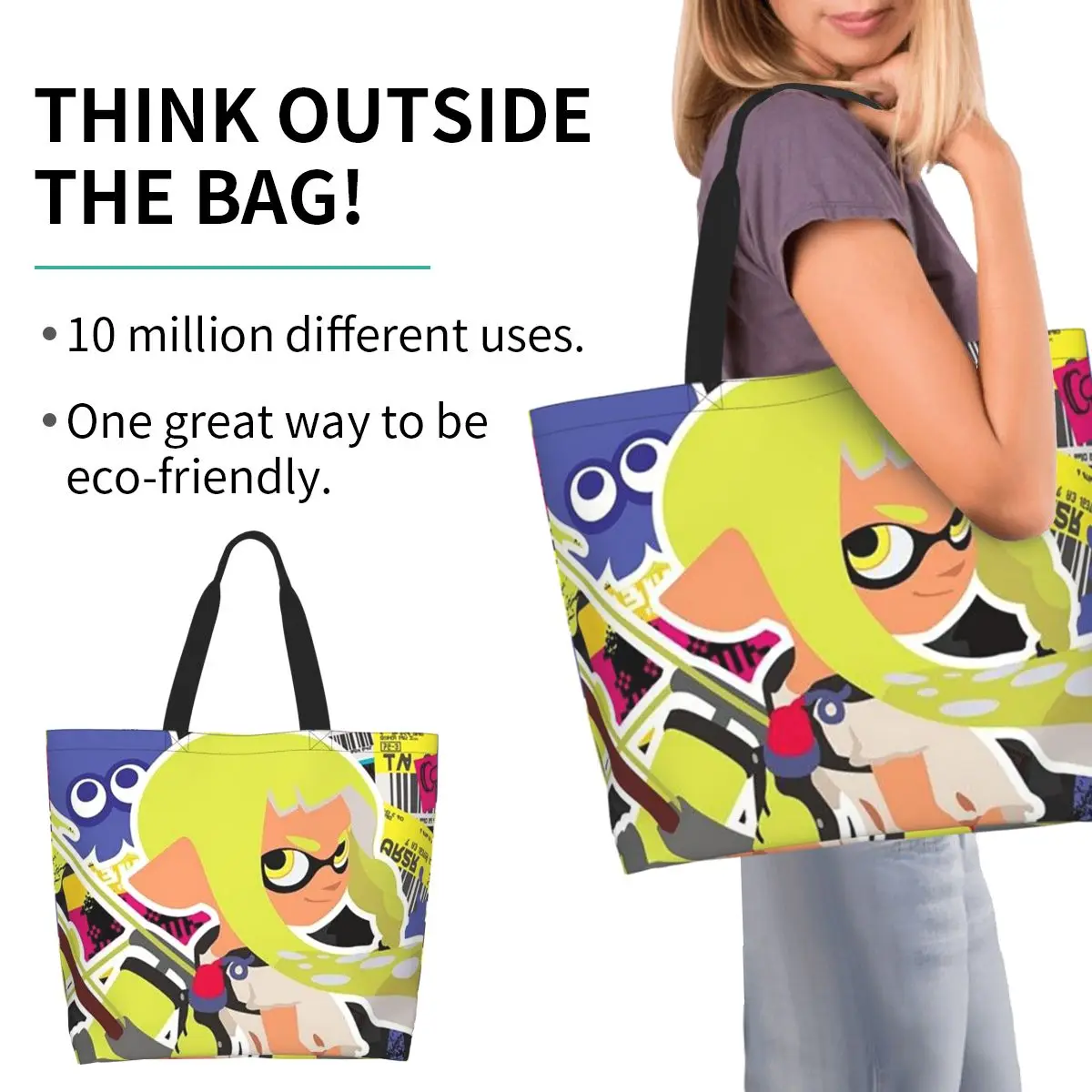 Cartoon Popular Splatoon 3 Game Shopping Tote Bag Canvas Large Capacity Shoulder Bags Shopper Grocery Handbag for Women