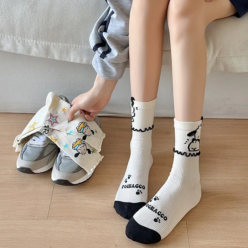 Sanrio Sanrio Cute Pochacco Cartoon Stockings Casual Cotton Socks Elastic Fashion Cute Girls Gift Birthday Gift For Girlfriend