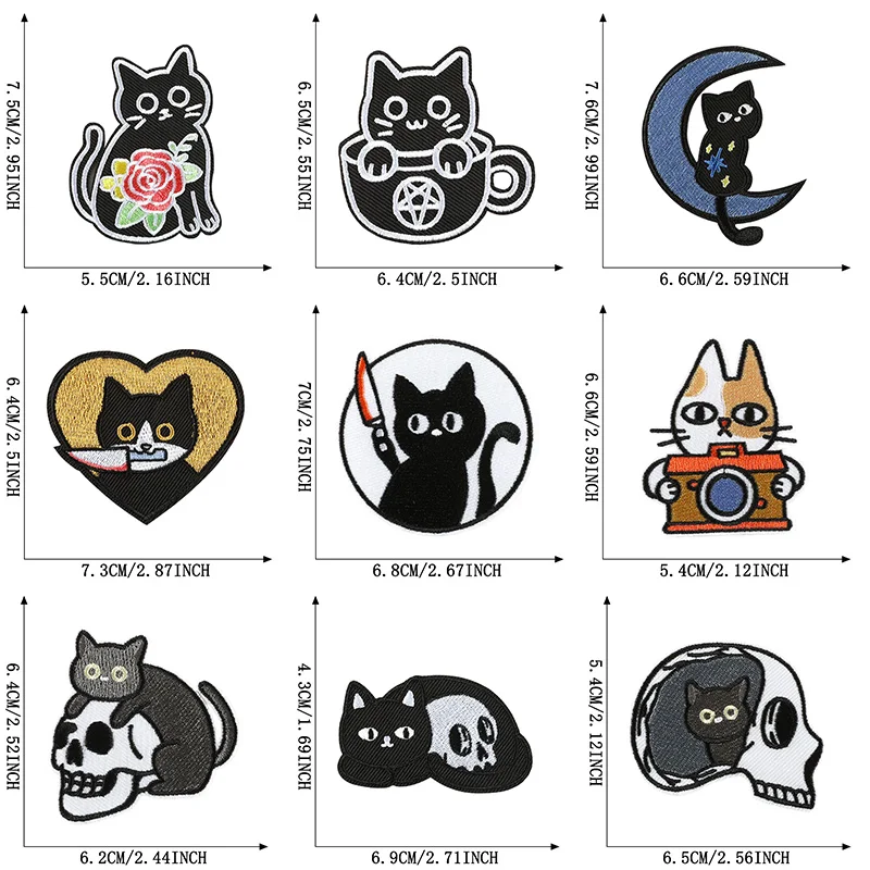 15pcs Embroidered Patches For Clothing Iron On Jackets Cats Skull Lot Animal Halloween Bulk Boys Wholesale Termoadhesivos Band