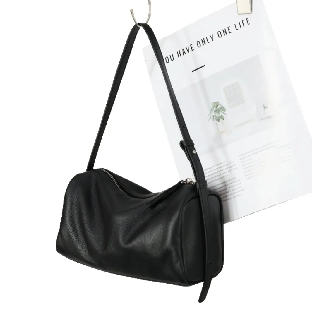 First Layer Soft Cowhide Boston Bag 2026 New Casual Pillow Bag Women Genuine Leather Crossbody Shoulder Underarm Bag