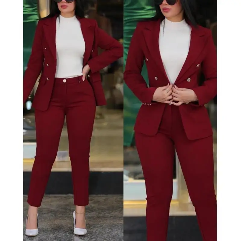 

Women's Slim Fit Casual Pure Color Waist Bule Double Row Cross-Border New Sle Seven Sve ort Pants Sportswear Set