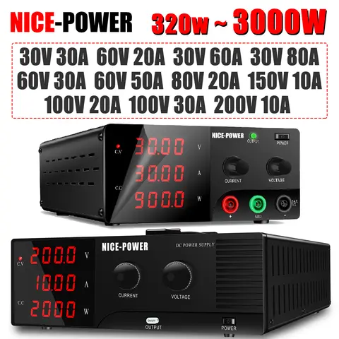 NICE-POWER 1200W 3000W DC alimentation réglable Source de banc de laboratoire 30V 60V 100V 200V 300V10A 30A 60A 80A 100A régulateur de tension