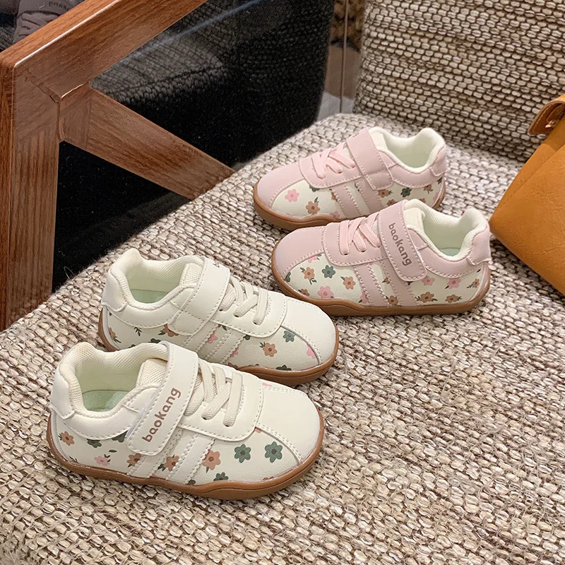 

Kids'Casual Shoes Sneakers PU Leather Cartoon Cat Student Spring Shoes For Girls Velcro Anti-slip Beige Shoes Size 30-38