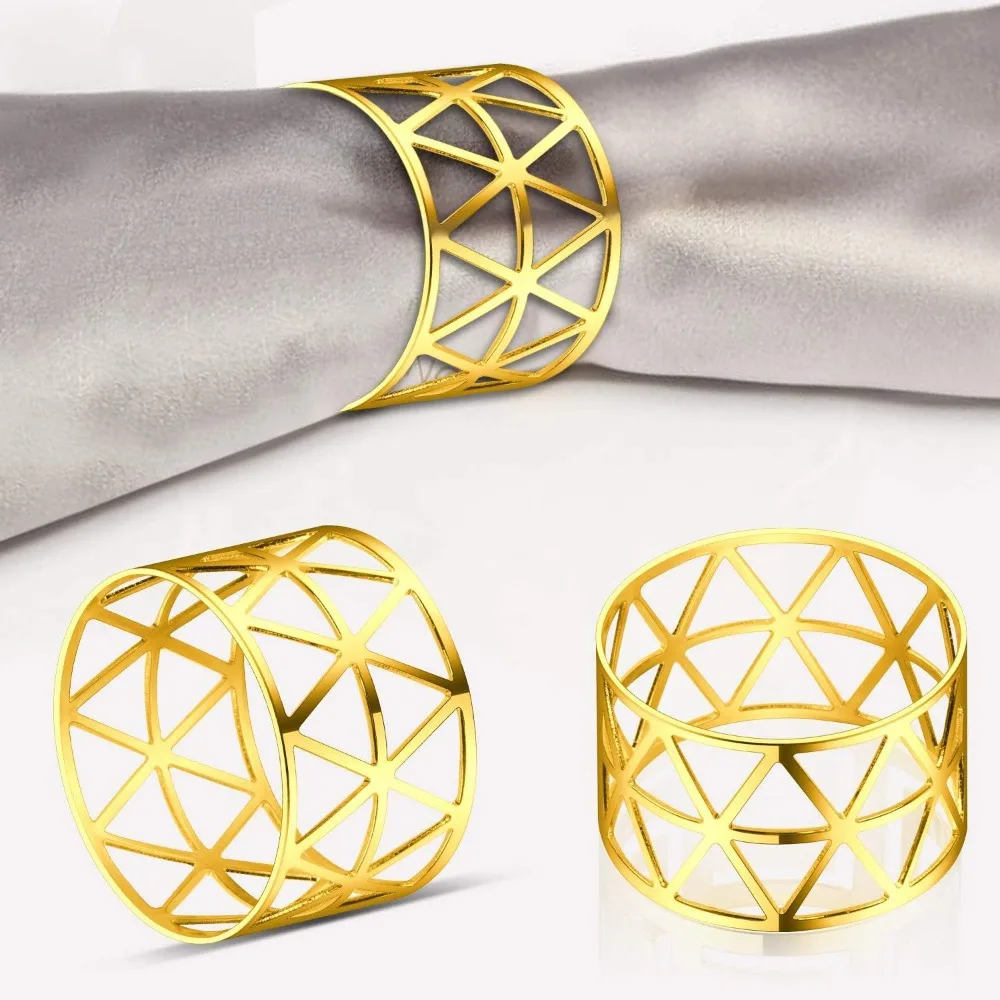

12pcs/lot Geometric metal napkin ring, fashionable wedding exquisite napkin buckle, table setting decoration napkin ring