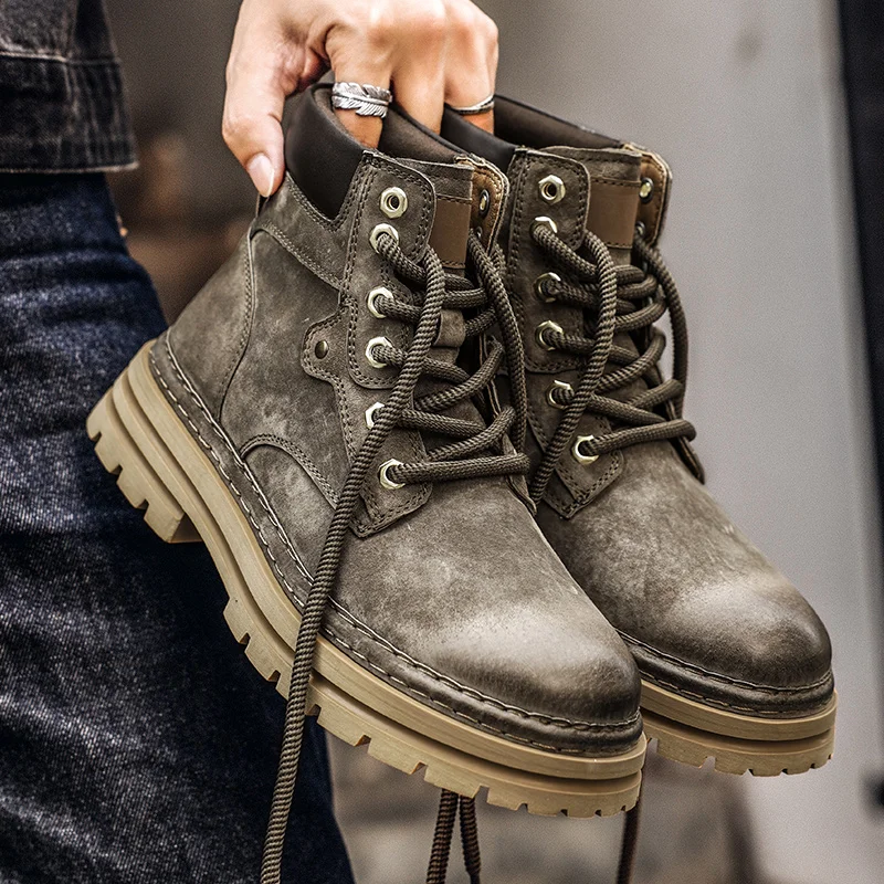 أحذية عمل لتسلق الجبال في الهواء الطلق للرجال: أحذية صفراء كبيرة جديدة لعام 2025، أحذية عمل متينة على الطراز البريطاني لزيادة الارتفاع #2