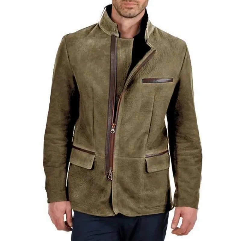 2026 Retro Pure Color Warm Jacket Outerwear Trendy Stylish Mens Top Clothing Turn Down Collar Multiple Pockets Workwear Style