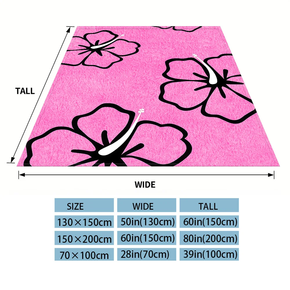 Pink Hibiscus Sketch Sofa Specific Soft Flannel Blanket, Universal Plush Gift Blanket For All Seasons