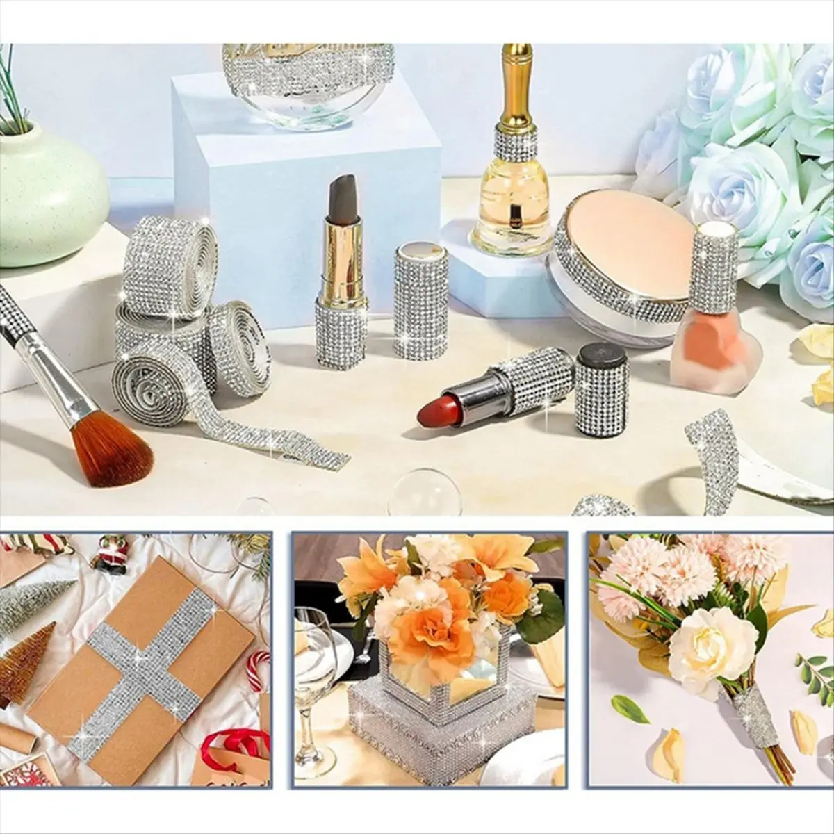 SSR Self Adhesive Ribbon Roll Glitter Tape Handmade DIY Gift Decoration Wedding Supplies Cosmetics Vase Decoration C