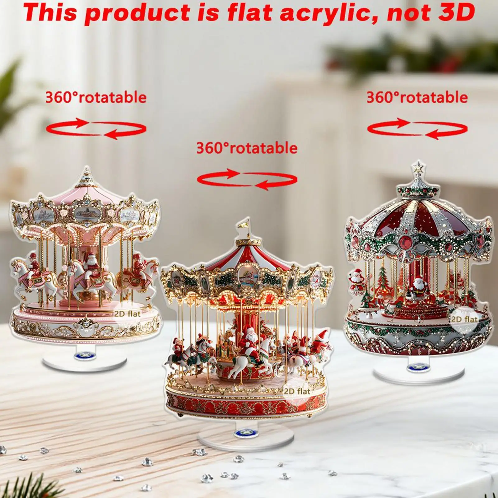 Christmas Go Round Decoration 2D Traditional Flat Collectible Christmas Decoration Merry Go Round Party Decor For Window