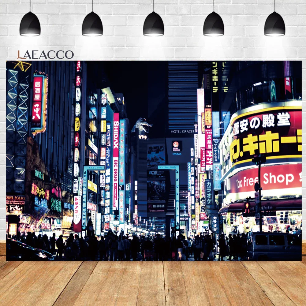 

Laeacco Japanese City Night View Photo Backdrop Modern Skyscraper Urban Interior Decor Adults Portrait Photography Background