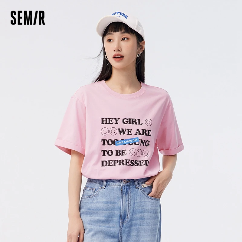 

Semir Short Sleeve T Shirt Women Cool Letter Pullover Summer Loose Print Antibacterial Underwear Girl