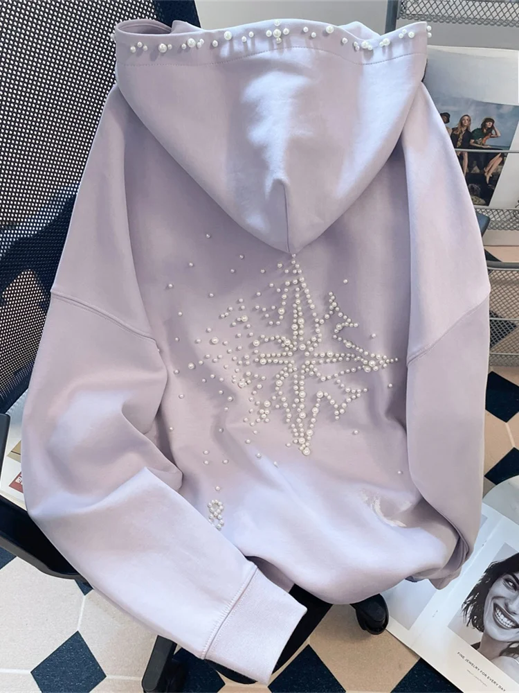 

Off Heavy Du Rhinestone Hoodie Women's Fce Lined Thiened Autumn Winter New Sle Casual Comfortable Streetwear