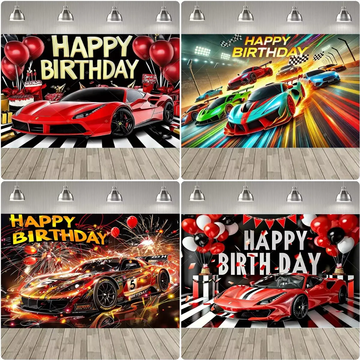 Rennwagen-Geburtstags-Hintergrund Rotes Supercar-Thema Happy Birthday Party Banner Jungen Geburtstag Fotografie Dekoration Fotobox Requisiten