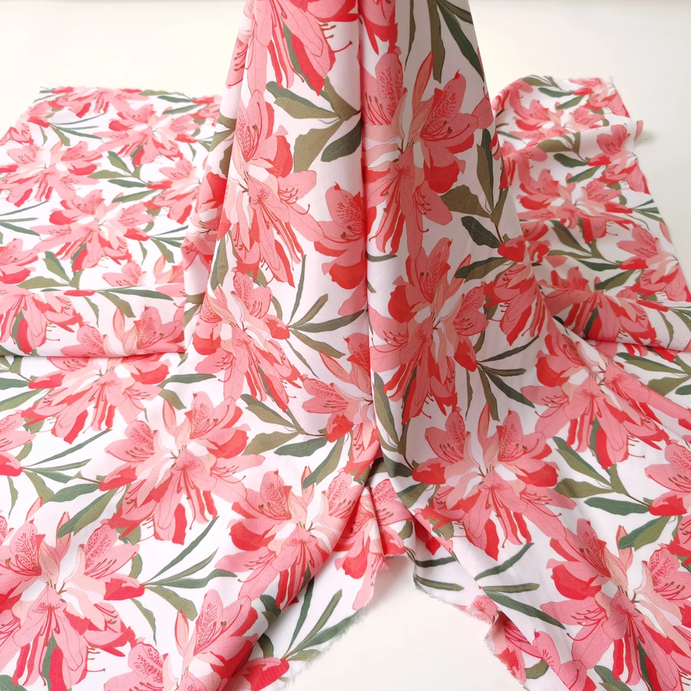 50cm*140cm Red Floral Design 100% Viscose Fabric For DIY Sewing Summer Dress Bed Sheet Rayon Patchwork Fabric Soft