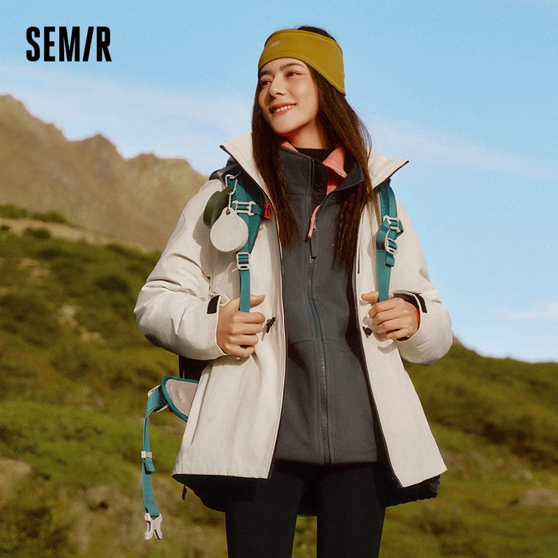 Semir Down Jacketผู้หญิง 2024 ใหม่สองชิ้นสามในหนึ่งเดียวท่องเที่ยวกลางแจ้งทุกวันอเนกประสงค์แจ๊กเก็ตสามทนสําหรับผู้หญิง