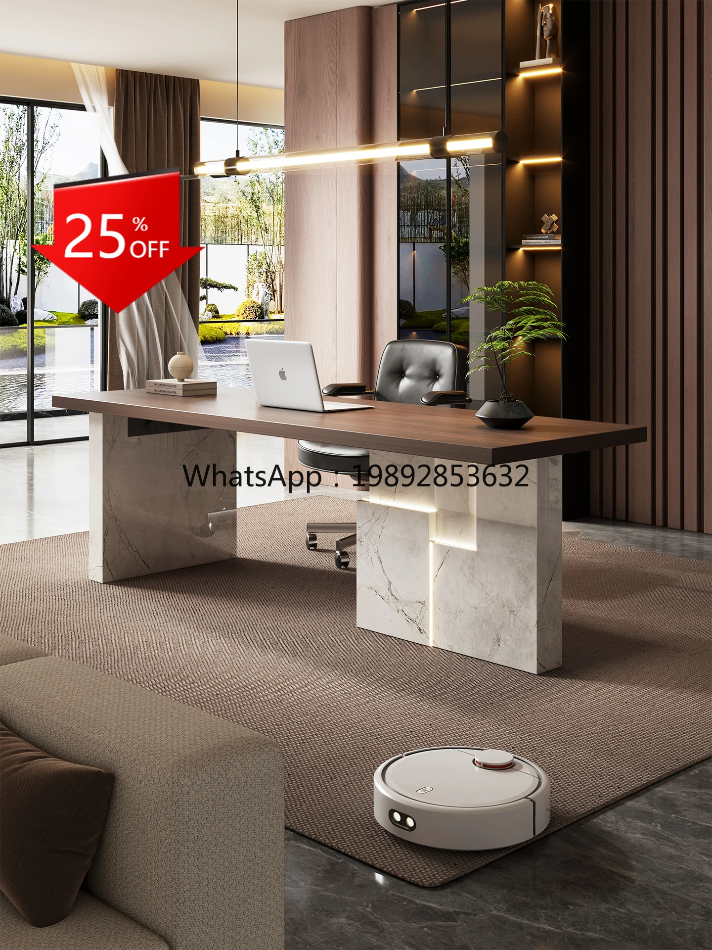 

LYY Full Rock Slab Computer Desk Office Light Luxury Home Desk Workbench
