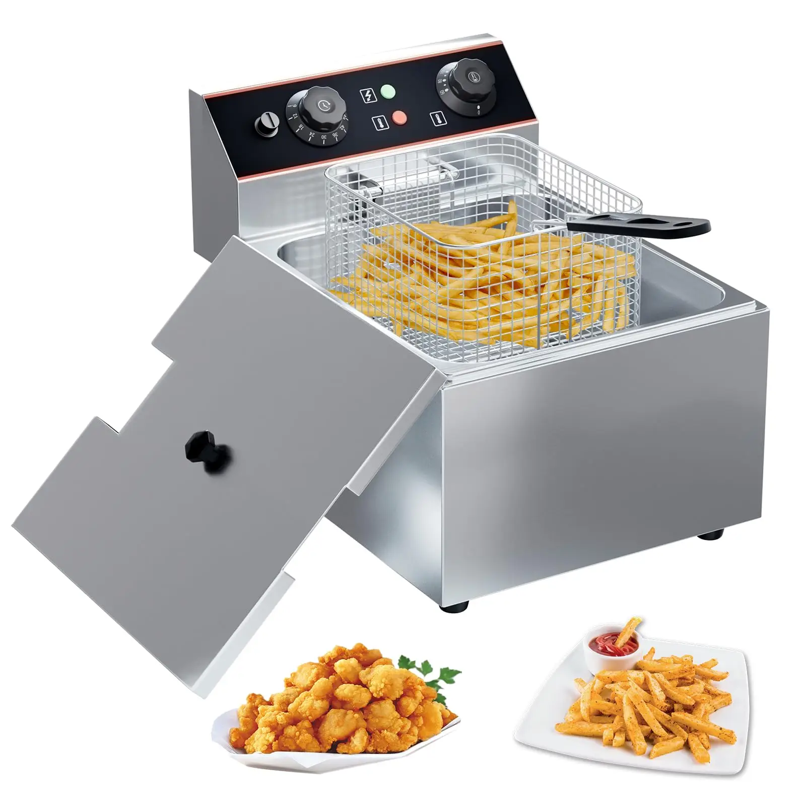 6,3 QT / 8,4 QT kommerzielle Fritteuse, elektrische Fritteuse mit Edelstahl-Arbeitsplatte und Korb, leicht zu reinigen