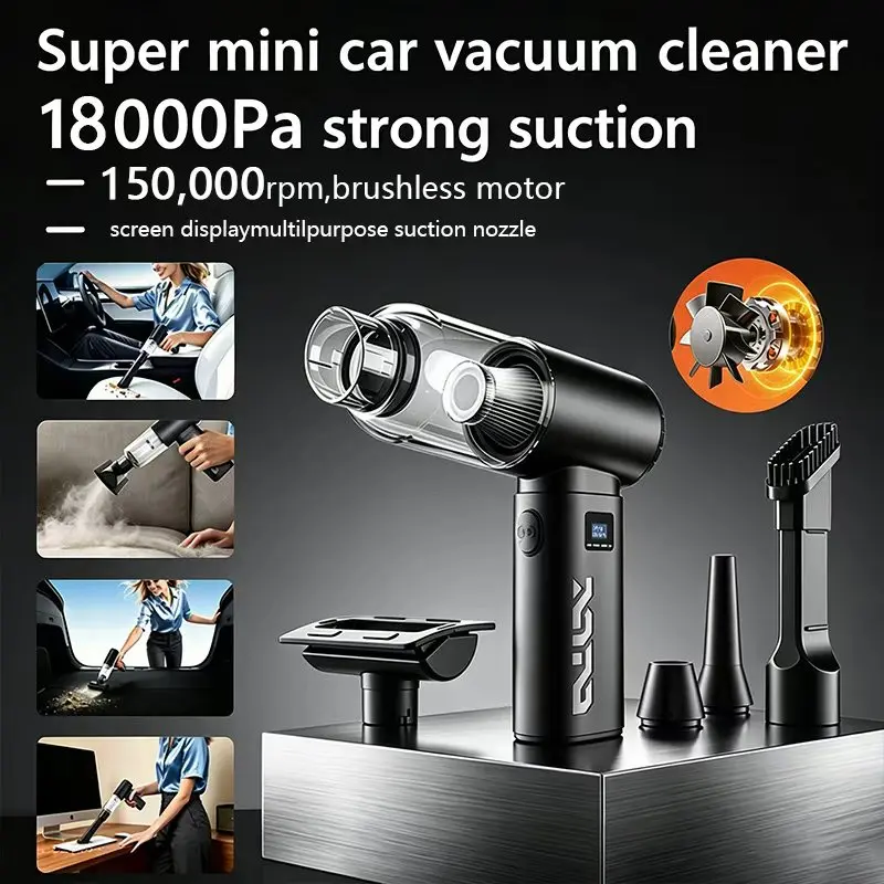 18000Pa Wireless Handheld Car Vacuum Cleaner 150000RPM Brushless Motor 2‑in‑1 Suction Blower With Battery Display For Car Home