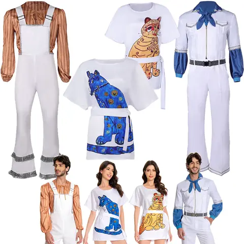 ABAB Costume Cosplay Disguise ABAB Girl Anni AgnItha Benny Bjorn Cosplay 70s Women Men Vintage Shirt Halloween Carnival Suit