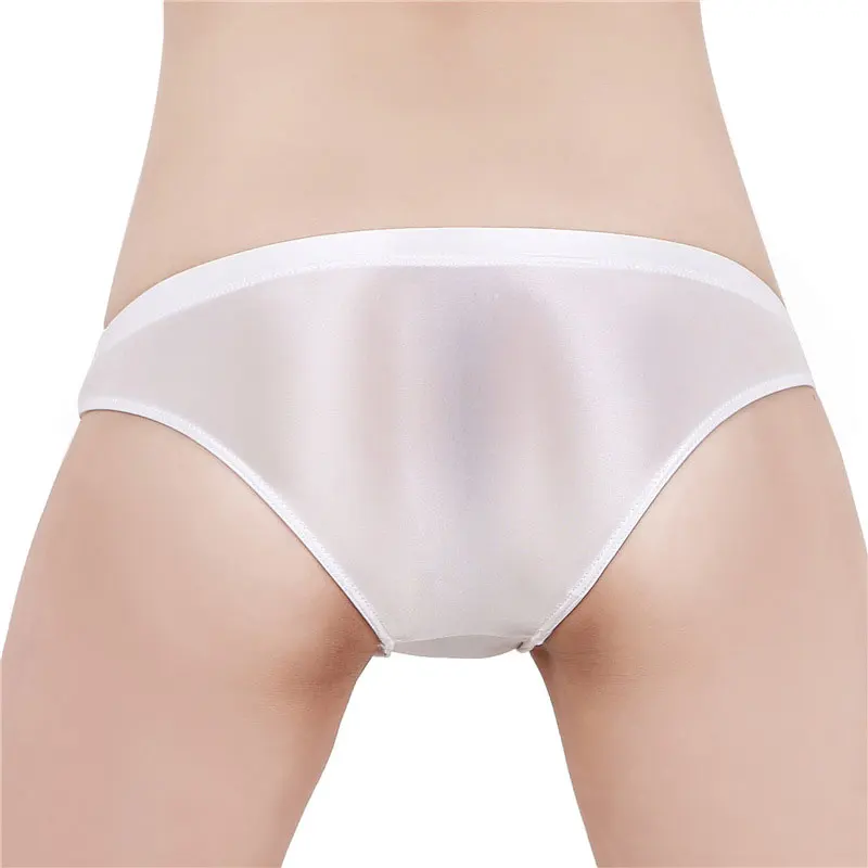 See Through Low Waist Briefs Silky Shiny Satin Panties Sexy Underwear Erotic Lingerie Women\'s Ultra-Thin Oily Glossy Underpants