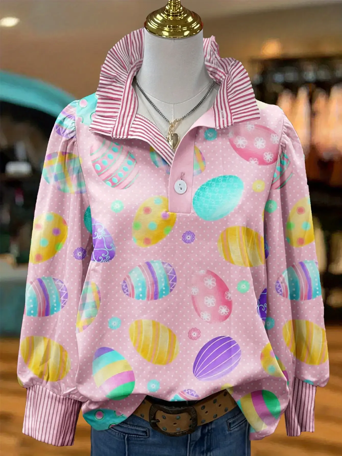 Women's Spring and Autumn Winter Collection Women's Stand up Collar Shirt Long Sleeve, Non seasonal universal