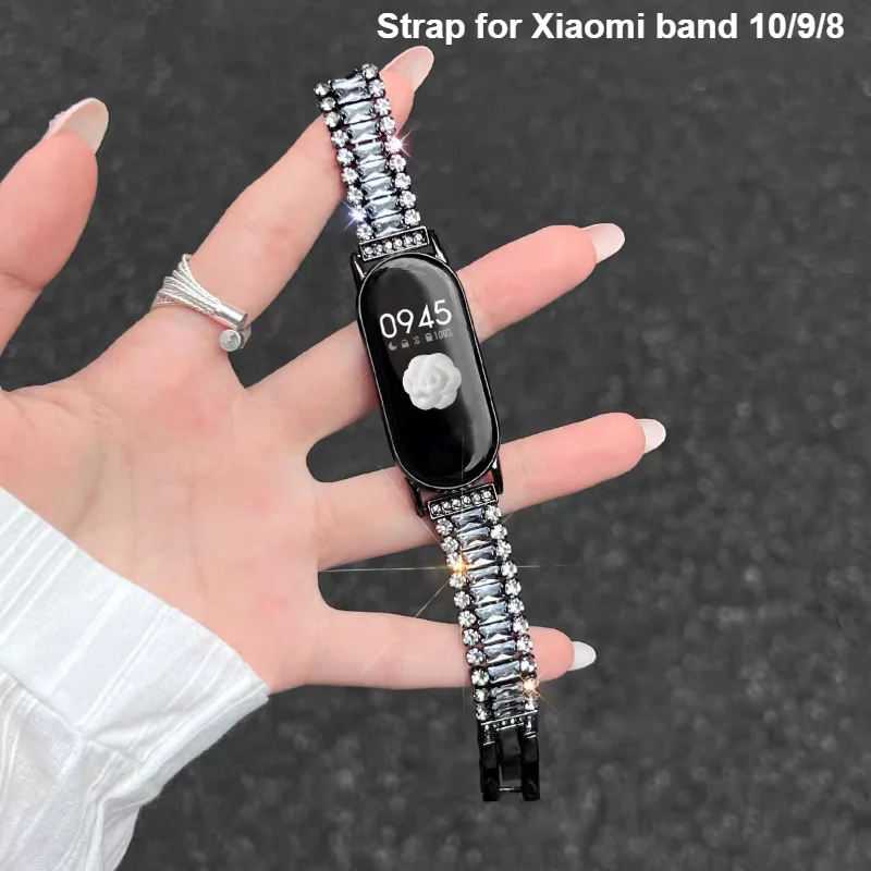 Metal strap For Xiaomi band 10/9/8 Rhinestone Bracelet Sport Watchband For Xiaomi band 10 SmartWatch Wristband Women Band