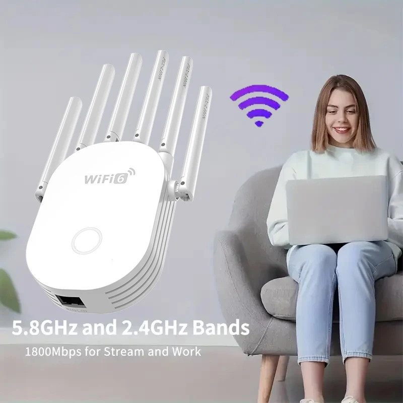 PIX-LINK WiFi 6 Repeater 1800Mbps Dual Band Coverage Signal Booster AP/Repeater Mode Connect 35 Devices Wall Penetration LV-AX26
