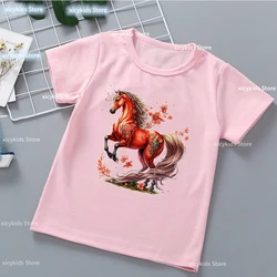 2024 New Girls t-shirt Cute Horse, Dragon, Sheep Animal Print Tshirt Cute Children's Clothing Fashion Girls Pink Tshirt tops