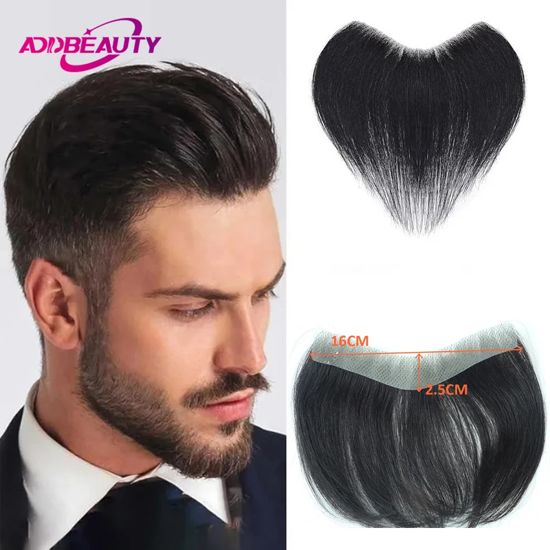 Straight Men Forehead Hairline Toupee 100% Human Hair Skin PU Man Hairpieces Frontal Hair Topper for Receding Natural Hairline