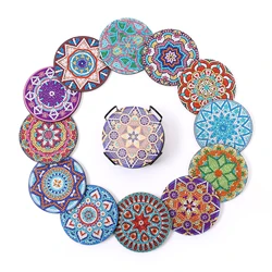 12Piece Manda Floral Pattern Crystal Rhinestone Hand-painted DIY Diamond Painting Table Insulation Mat Office Coffee Mat Kit
