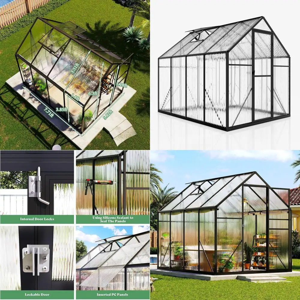 

Теплица-оранжерея 6x8x6.3 фута с 2 окнами и распашной дверью, усиленная конструкция для сада, черная