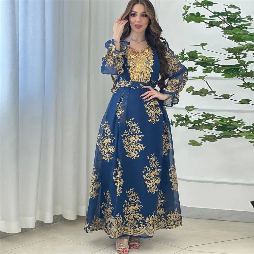 Eid Sequin Embroidery Abaya Dress for Women Modest Muslim Arab Moroccan Kaftan Dubai Robe Ramadan Jalabiya Gown Femme Caftan New