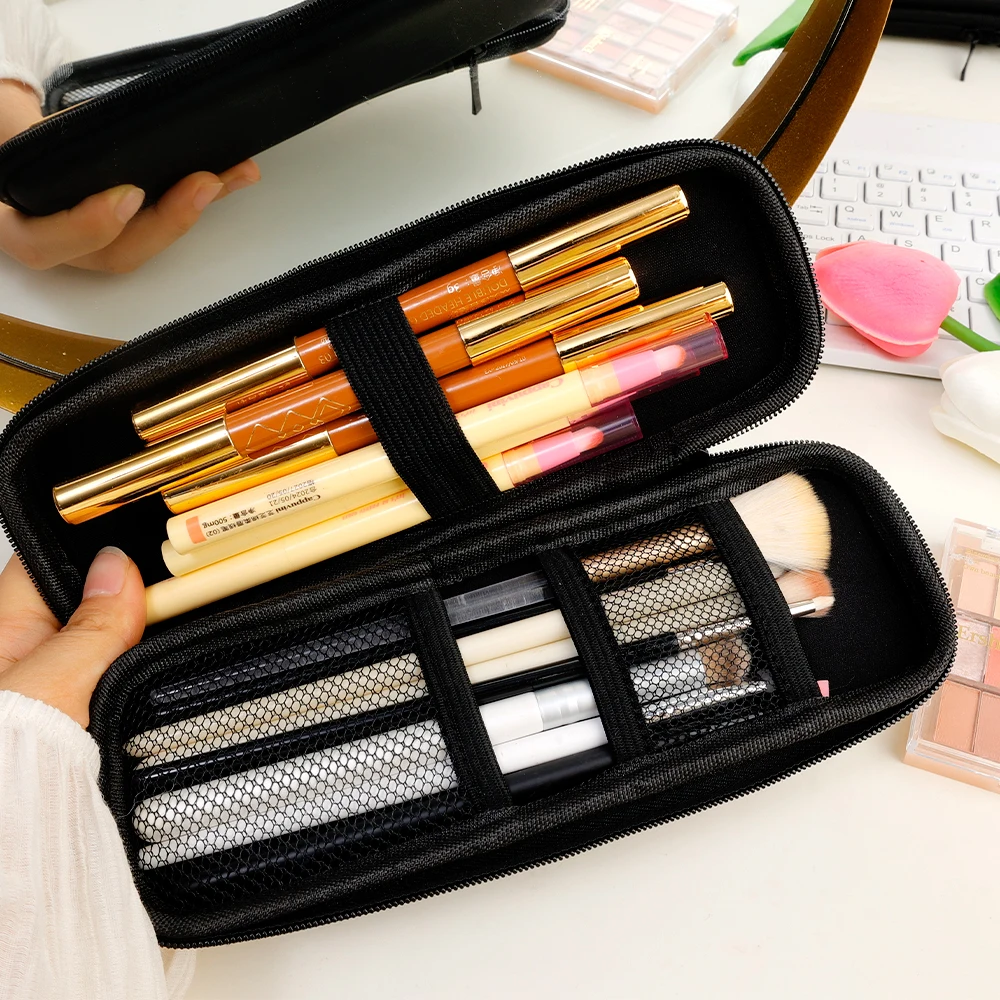 1-2 Pcs Black Makeup Brush Storage Bag Double Zipper Makeup Brushes Case Minimalist Waterproof Travel Brush Holder Makeup Case