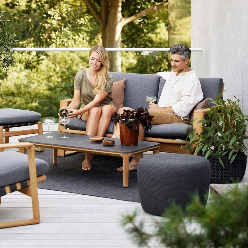 Outdoor leisure sofa combo: courtyard, villa, balcony teak furniture, outdoor waterproof and sun-protective solid wood sofa