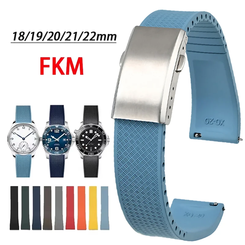 

CTS FKM Strap 18mm 19mm 20mm 21mm 22mm Quick Release Fluoro Rubber Watch Band Butterfly Buckle Cut To Size Bracelet Accessories
