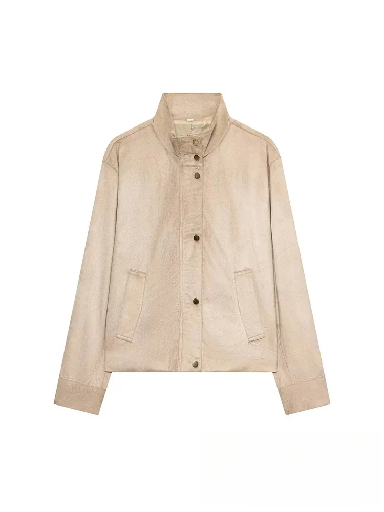 

KONDALA повседневные женские однотонные куртки с длинным рукавом, однобортные прямые короткие пальто на молнии, новая мода 2025 года, праздничные осенние пальто