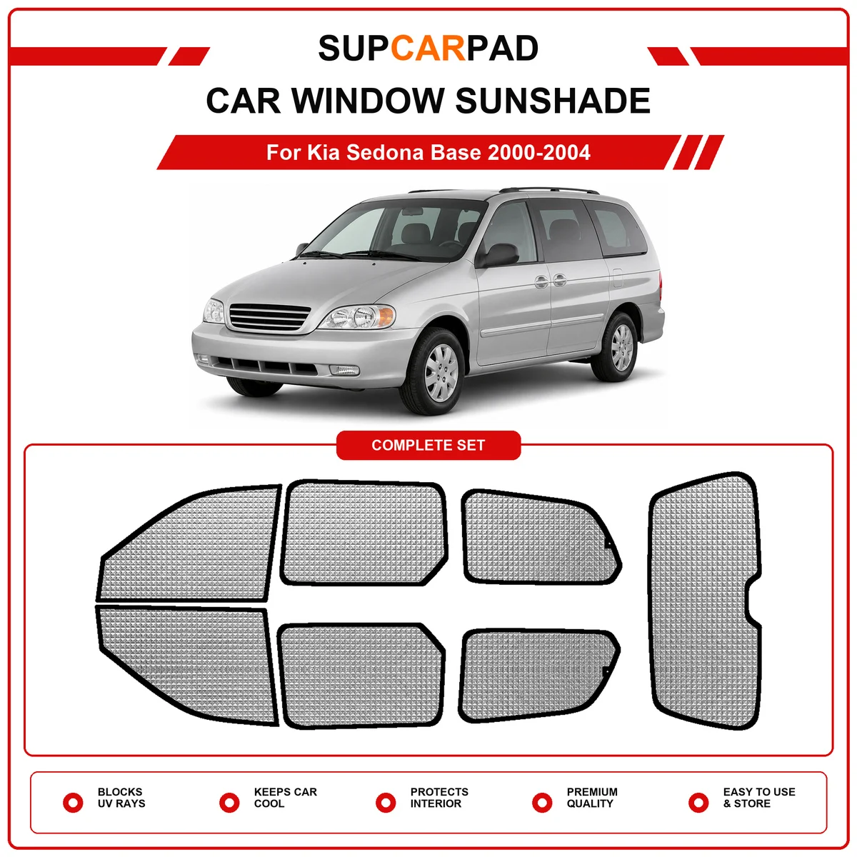 For Kia Sedona Base 2000-2004 Pre‑Cut Auto Window Sunshade Anti‑UV Car Sun Visor Protector