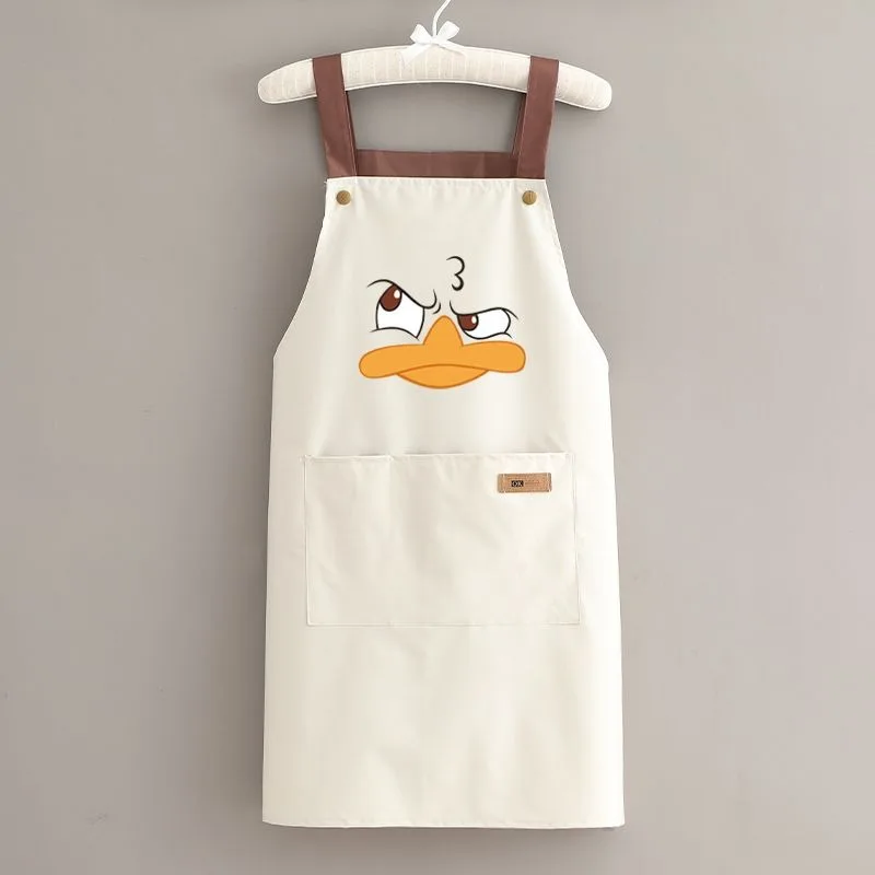 Cartoon Waterproof Apron with Pocket Restaurant Cooking Apron Kitchen Household Cleaning Apron Duck Pattern Working Uniform Tool