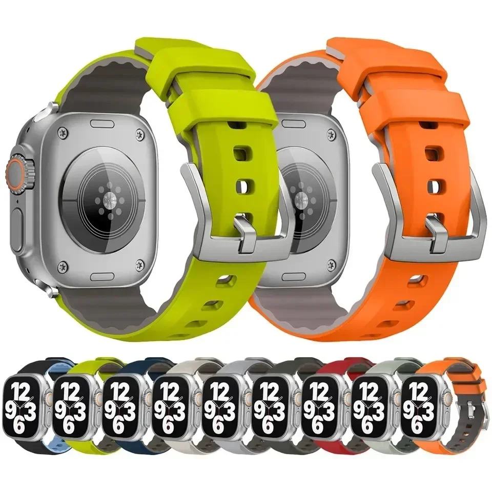 Cinturino sportivo in silicone per Apple Watch Ultra 2 1 49mm cinturino bicolore per serie 10 9 8 7 6 5 4 3 SE 46mm 45mm 41mm 44mm 40mm 42mm