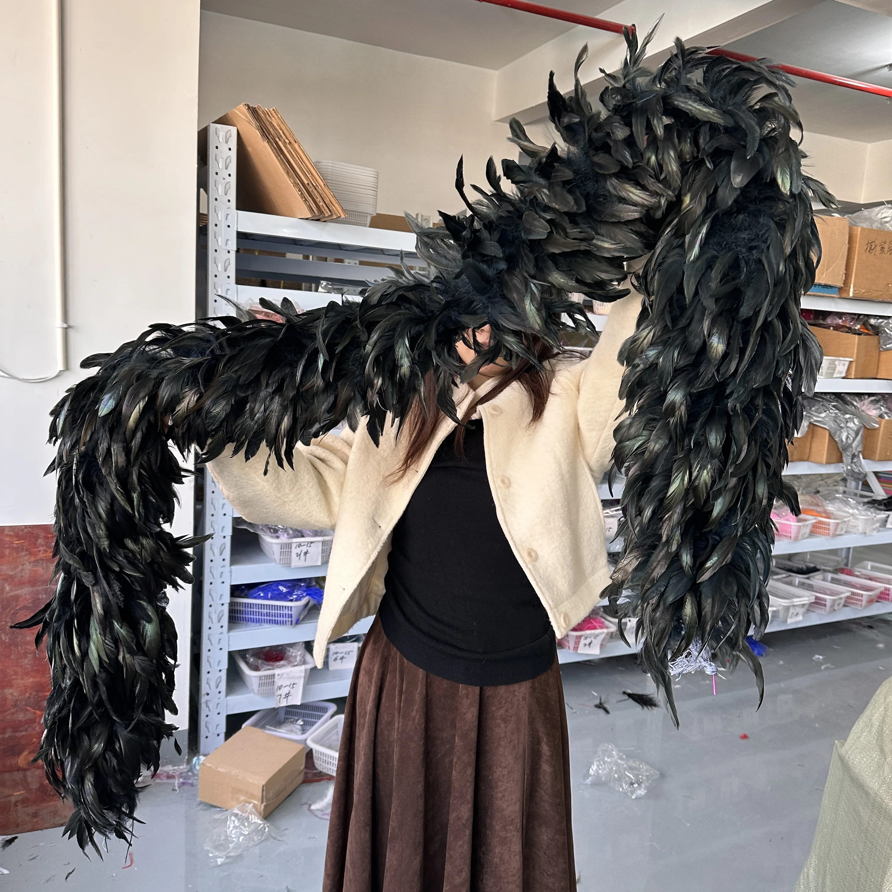 

Natural Pheasant Rooster Feathers Boa 15-20cm Black Chicken Feather Trims boa Shawl for Cosplay Stage Show Clothing Decor Scarf