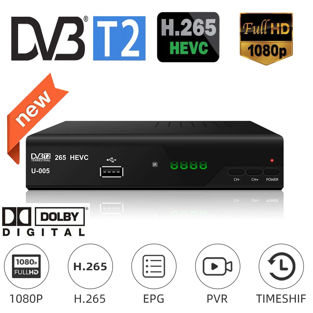 New H265 DVB-T2 Digital Broadcasting Tv Box Dvb T2 Terrestrial Digital Tv Receiver With HDMI Scart Dolby Ac3 H.265
