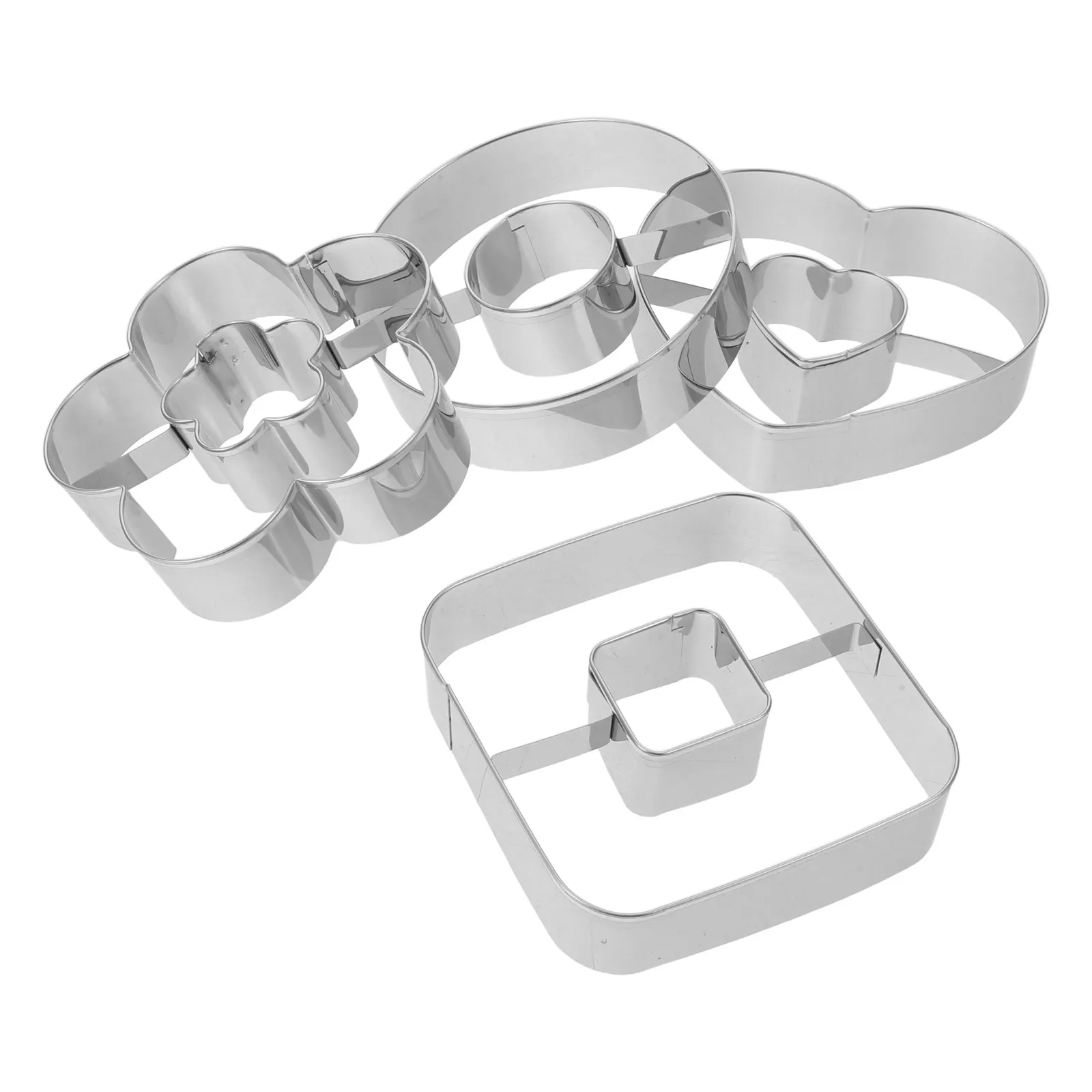 4Pcs Donut Cookie Cutter Set Biscuit Cutters Stainless Steel Assorted Heart Flower Square Round Shapes Baking Tools Fondant Cake