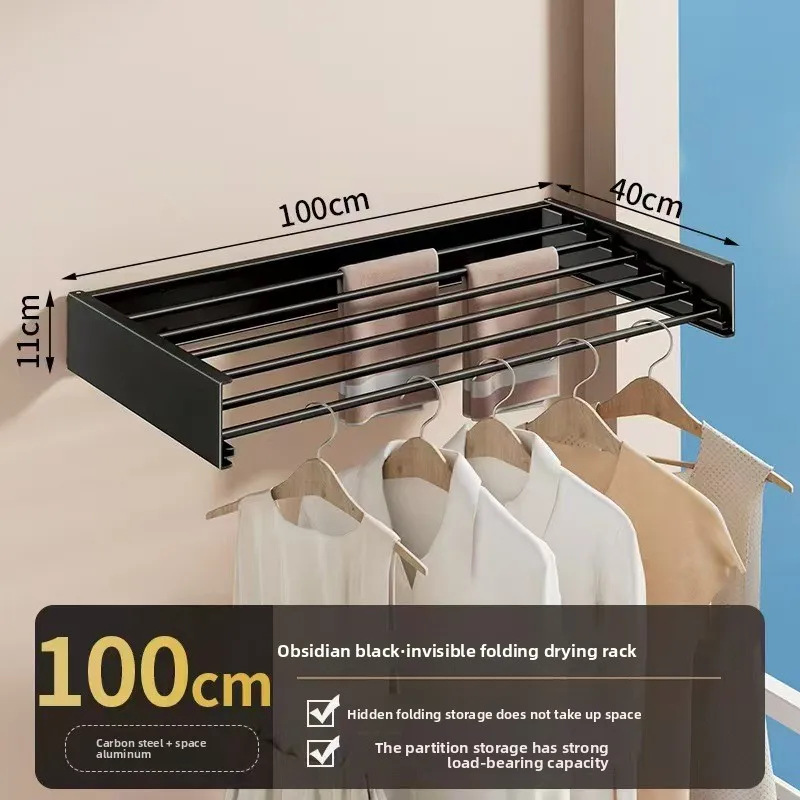 Invisible Folding Clothes Rack Indoor Home Balcony Extendable Wall Mounted Laundry Drying Rack Bathroom Towel Organizer