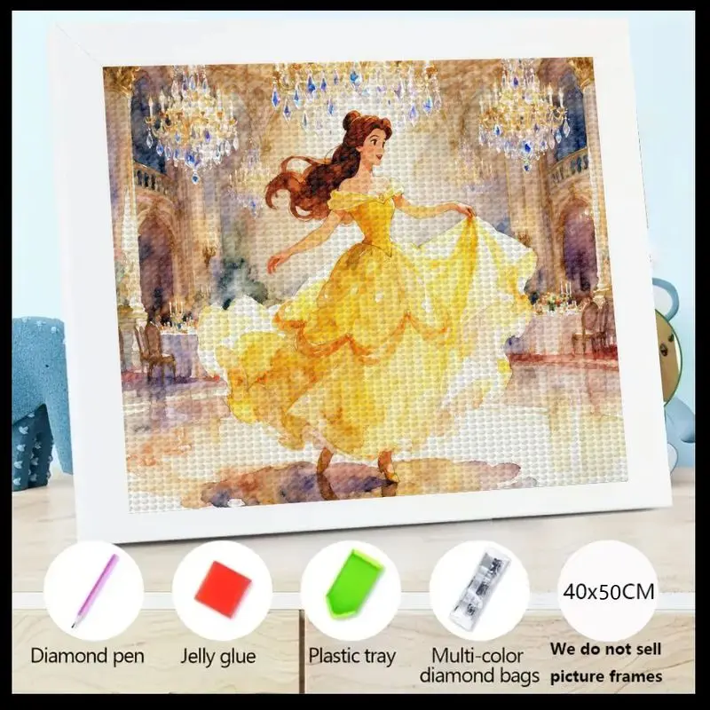 

1 шт. Belle in Yellow Dress 5D Diamond Painting Kit - DIY Crystal Art Glamorous Princess Design - Полный набор с алмазной ручкой, G